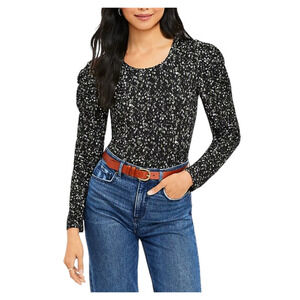 Loft Floral Waffle Textured Puffy Long Sleeve Blouse Size SP Black/Pink